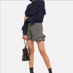 Derek Lam 10 Crosby Shorts Plaid Gray Ruffle